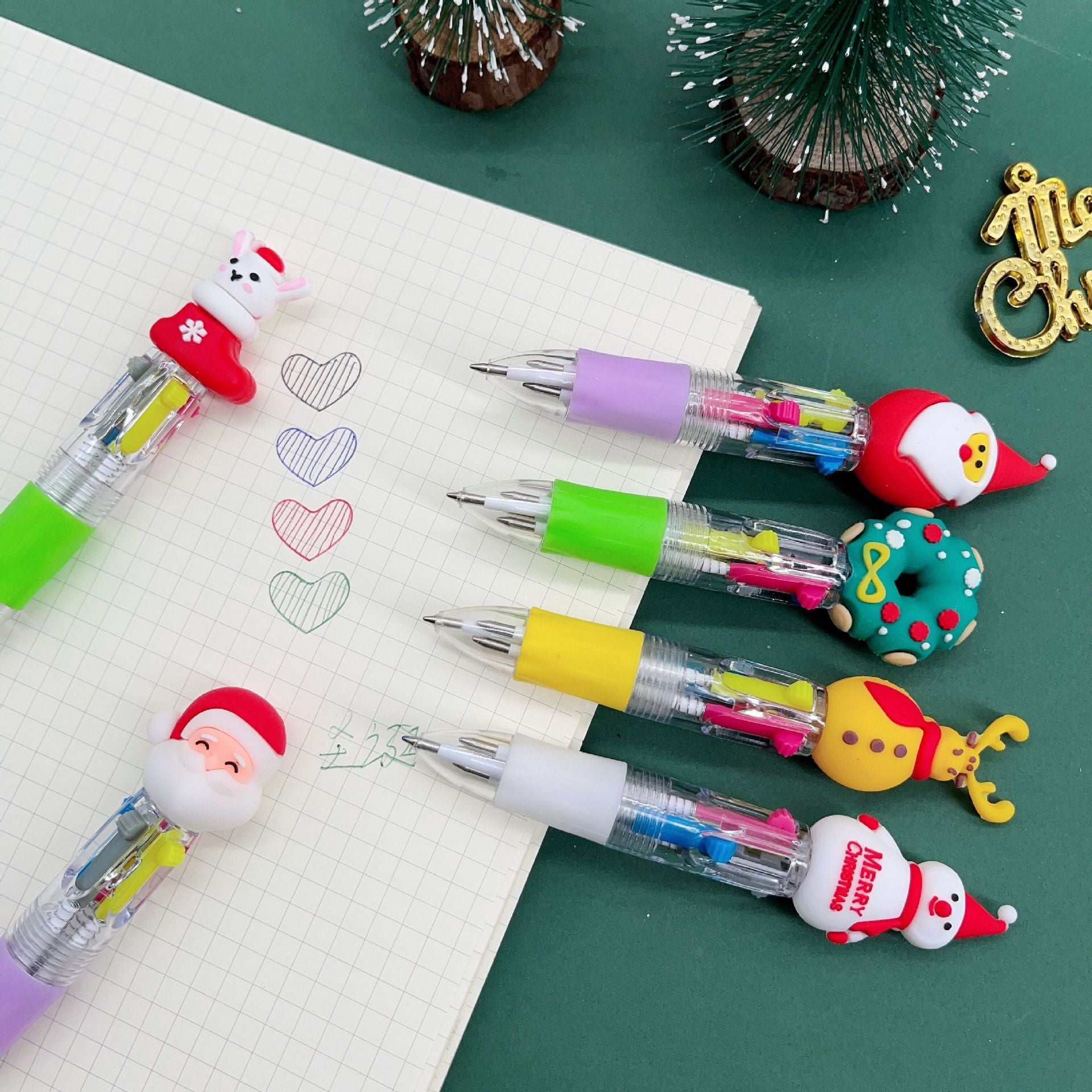 Wholesale Cartoon Christmas Mini Four Color Plastic Ballpoint Pen